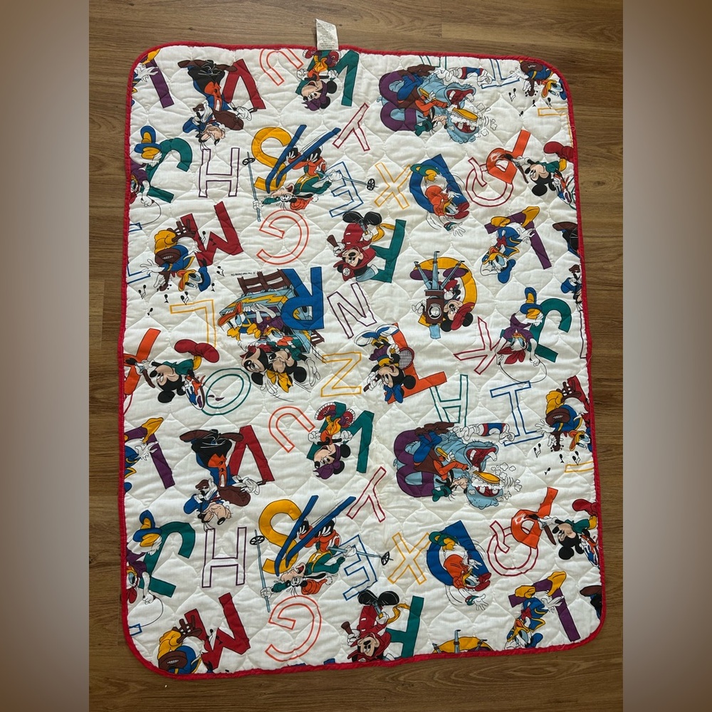 Vintage Mickey Mouse ABC Alphabet Quilt Toddler Bed Made In USA